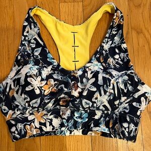 Floral Sports Bra with Yellow Lining